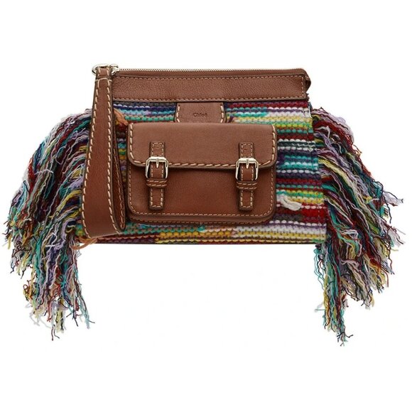 Chloe Edith Pouch Recycled Cashmere Crochet & Buffalo Leather NWT $1030